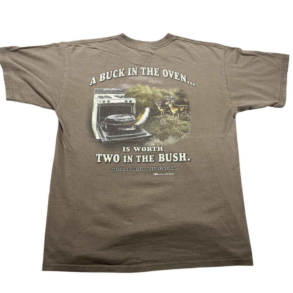 NRA Shirt Mens Large Brown A Buck In The Oven Hunting Graphic Tee Funny